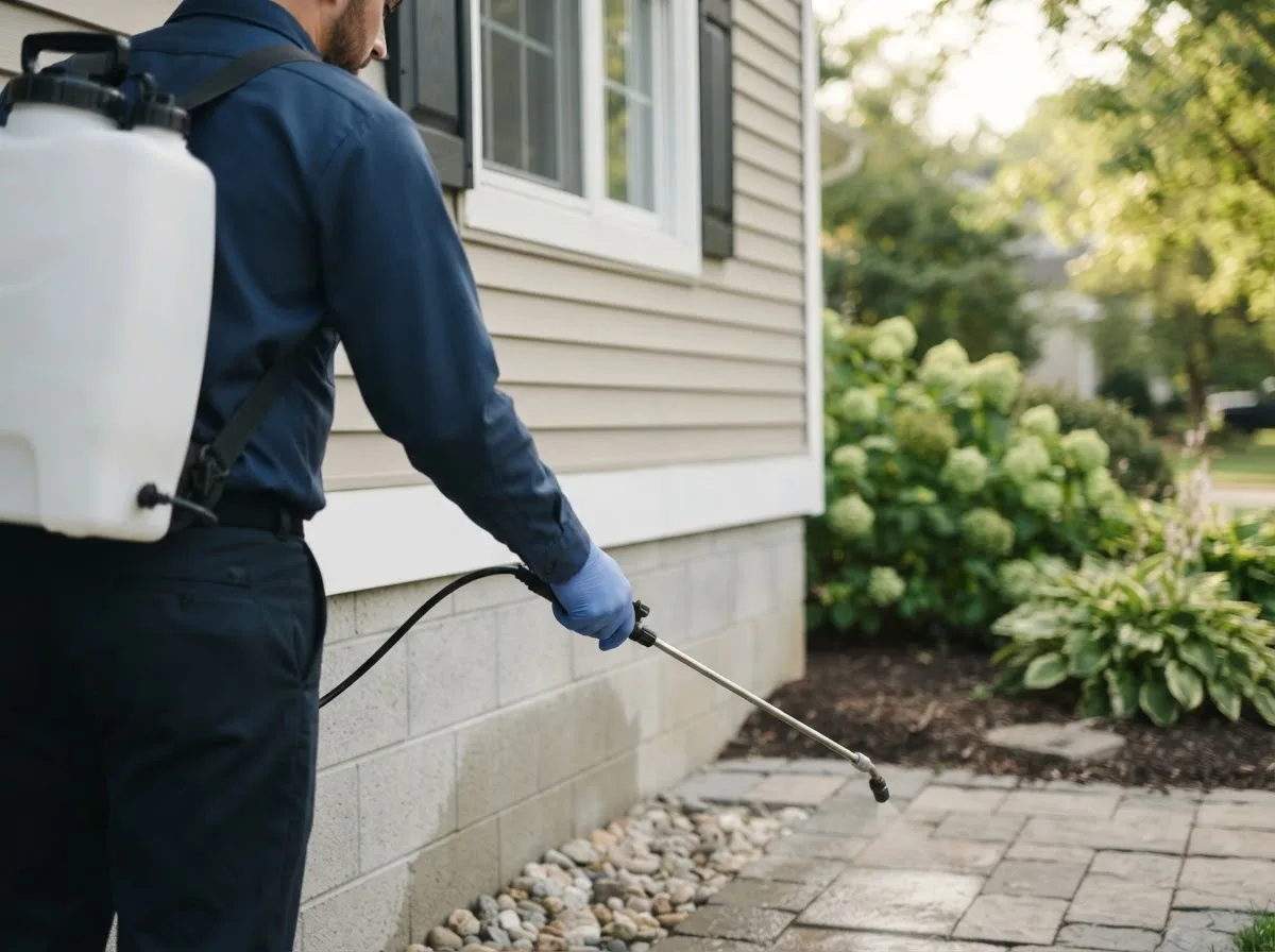 Pest control technician inspecting a home in Hillrose, CO
